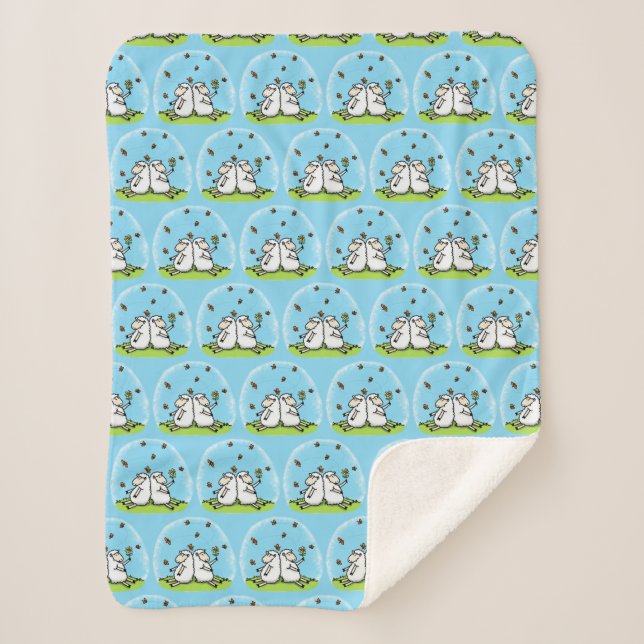 Couverture Sherpa Caricature de moutons mignons amis et papillons (Devant)