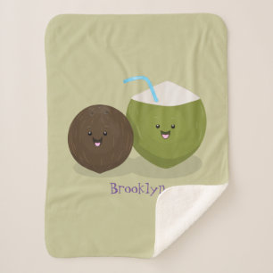 Couverture Sherpa Caricature de noix de coco kawaii joyeux