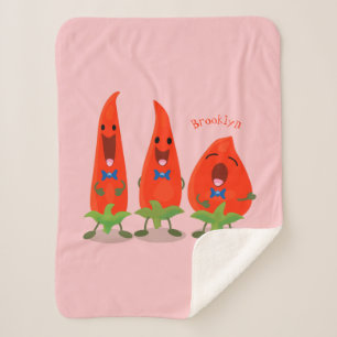 Couverture Sherpa Caricature de piments chantants mignons