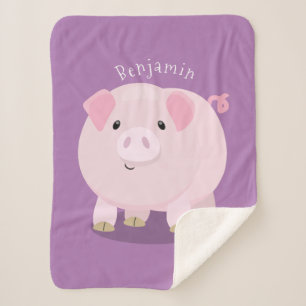 Couverture Sherpa Caricature de porc mignon rose pot vendue