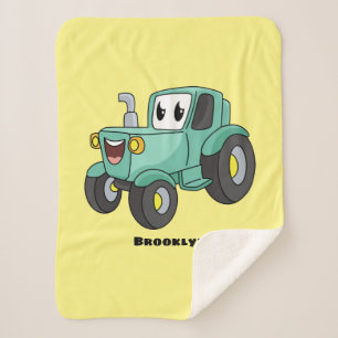 Couverture Sherpa Caricature joli tracteur vert joyeux