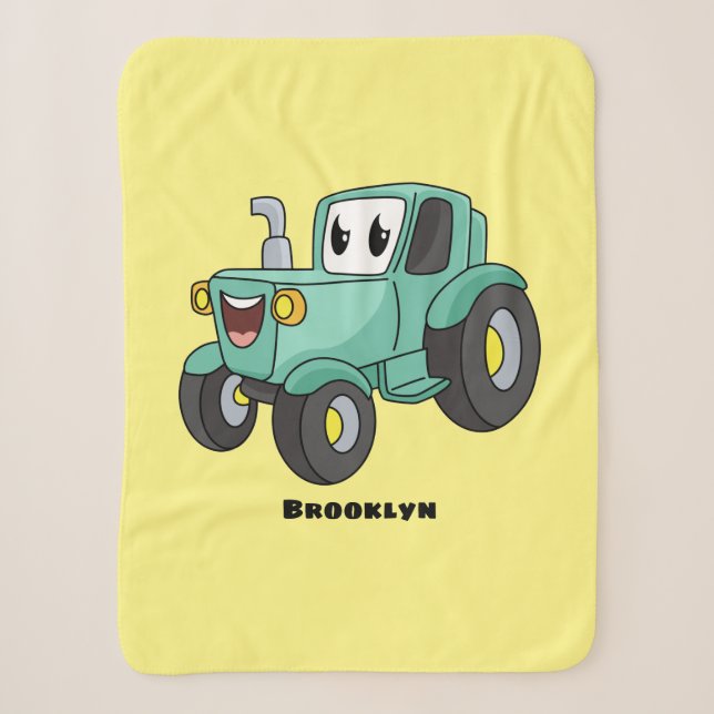 Couverture Sherpa Caricature joli tracteur vert joyeux (Devant)