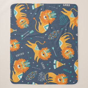 Couverture Sherpa Caricature Lions Tribal Motif sans couture