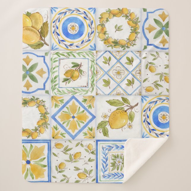 Couverture Sherpa Carré Motif Sicilienne Lemons Watercolor (Devant)