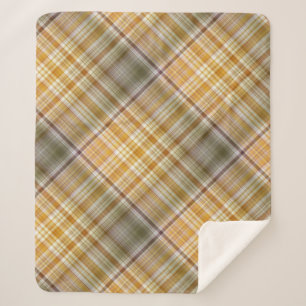 Couverture Sherpa Carreaux Jaune Maïs Sec et Vert Olive