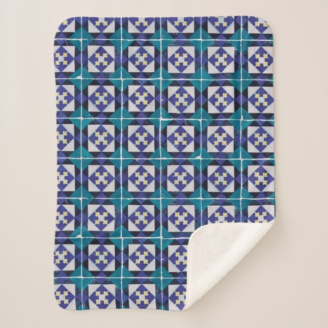 Couverture Sherpa Carreaux portugais - Azulejo Diamond géométrique (Devant)