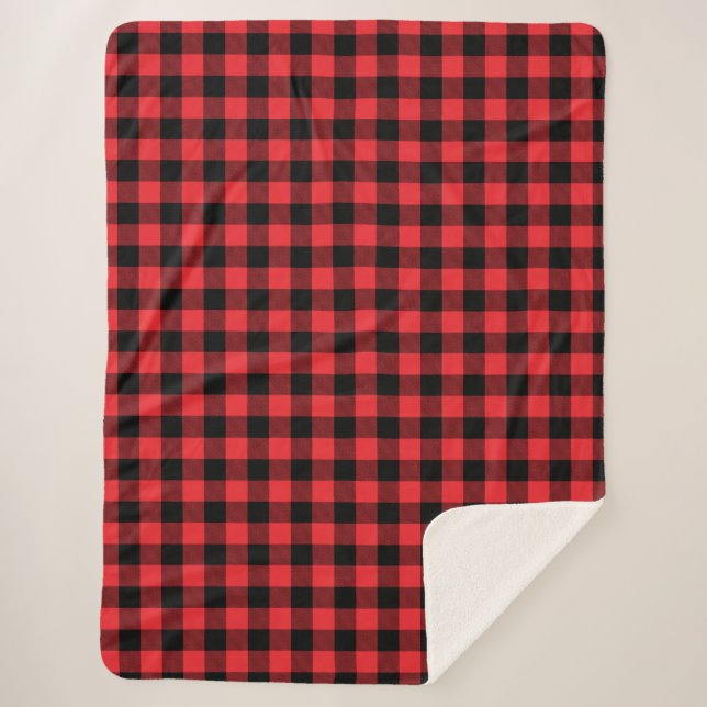 Couverture Sherpa Carreaux Rouge Noir Buffalo (Devant)