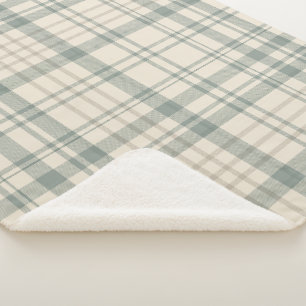 Couverture Sherpa Carreaux Vert Beige Neutre