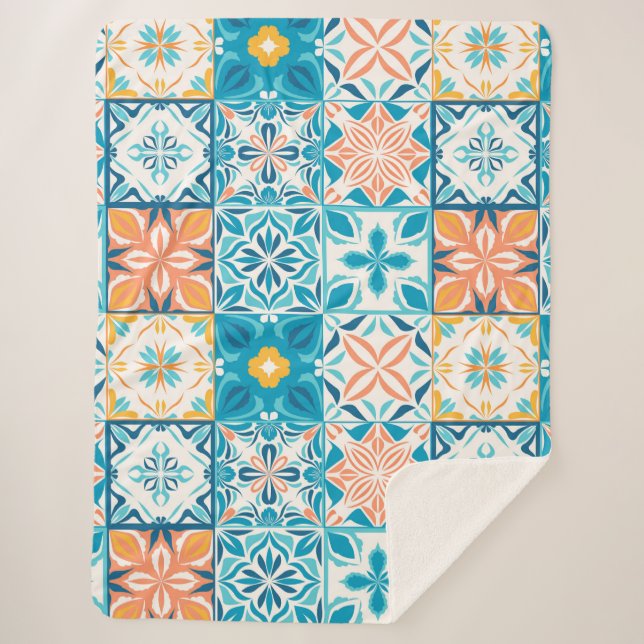 Couverture Sherpa Carrelage orange et bleu (Devant)