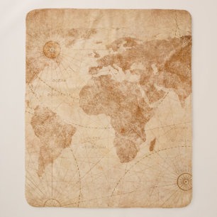 Couverture Sherpa Carte du monde vintage ancien, carte du monde,