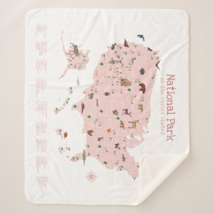 Couverture Sherpa Carte du parc national Pink Adventure Woodland Nur