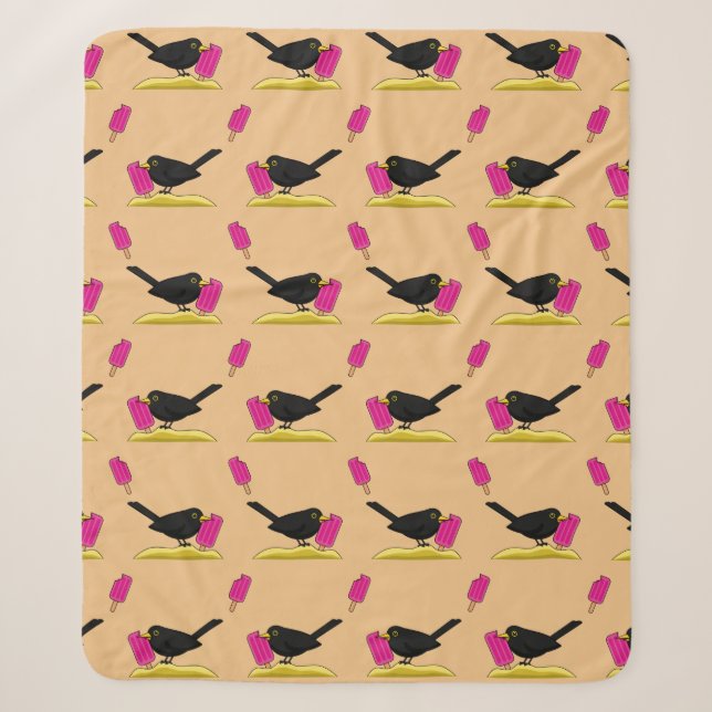 Couverture Sherpa Cartoon Blackbird Manger Un Motif De Crème Glaciai (Devant)