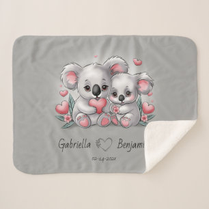 Couverture Sherpa Cartoon Cute Koala Les amoureux du coeur Saint Val