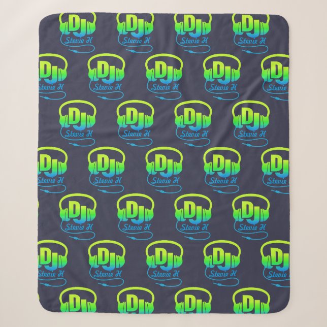 Couverture Sherpa Casques DJ nom personnalisé bleu vert musique amou (Devant)