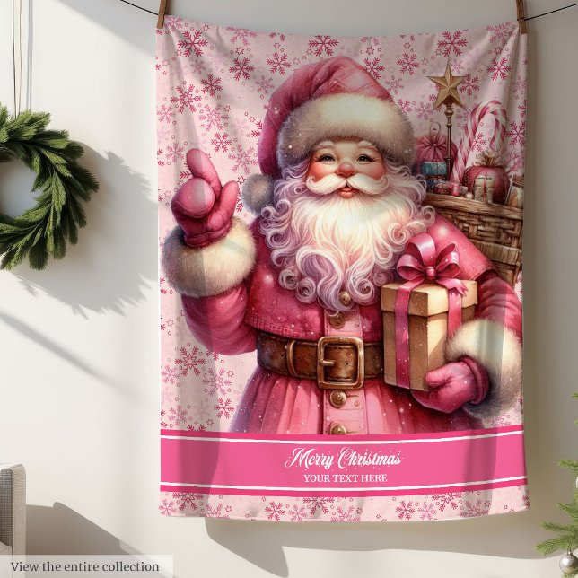 Couverture Sherpa Casquette Père Noël rose Aquarelle pour Filles Noë (Watercolor Pink Santa Blanket for Girls Christmas)