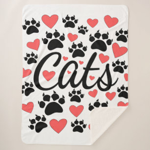 Couverture Sherpa Cat Paws Claws Et Red Hearts