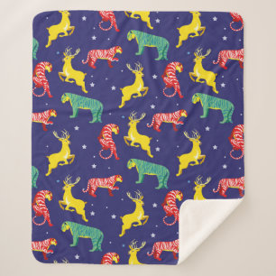 Couverture Sherpa Cerf de Noël et tigre. Tendances de couleur !_