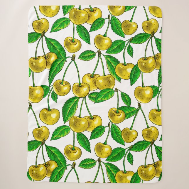 Couverture Sherpa Cerises jaunes sur blanc (Devant)
