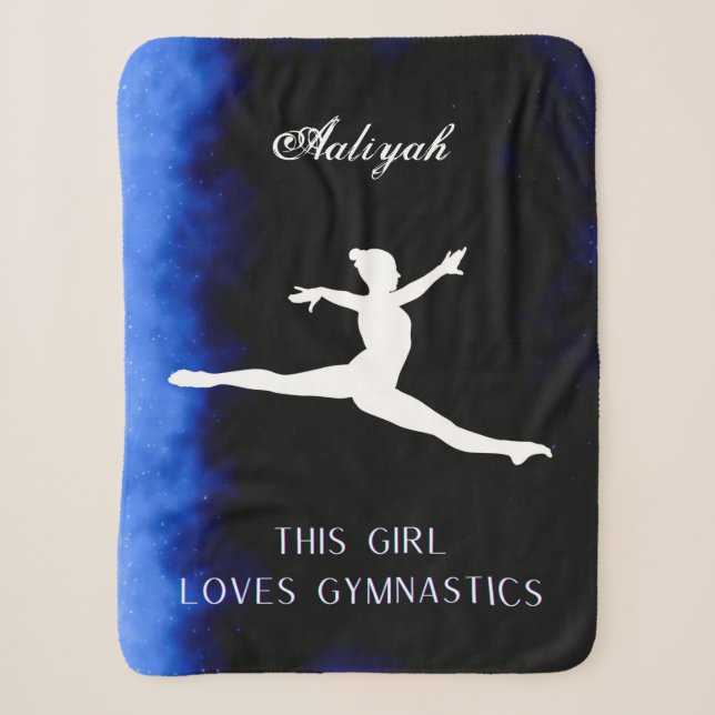 Couverture Sherpa Cette Fille Aime La Gymnastique Noir, Bleu, Blanc (Devant)
