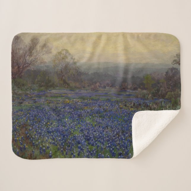 Couverture Sherpa Champ de fleurs de bleuets (paysage rural) (Devant (Horizontal))