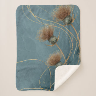 Couverture Sherpa Chardon Doré Bleu Canard Texture Élégance