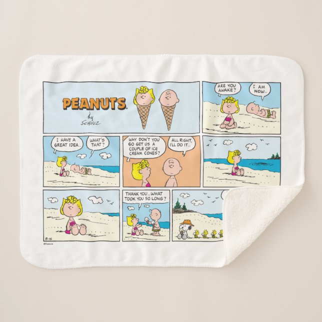 Couverture Sherpa Charlie Brown & Glace Sally À La Plage (Devant (Horizontal))