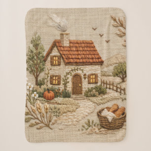 Couverture Sherpa Charmant Cottage Campagnard – Style Broderie Rusti