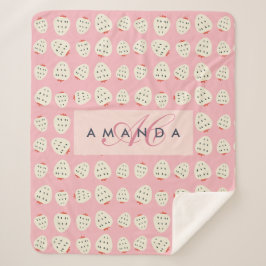 Couverture Sherpa Charmante Motif de fraises Monogrammes Cadeaux