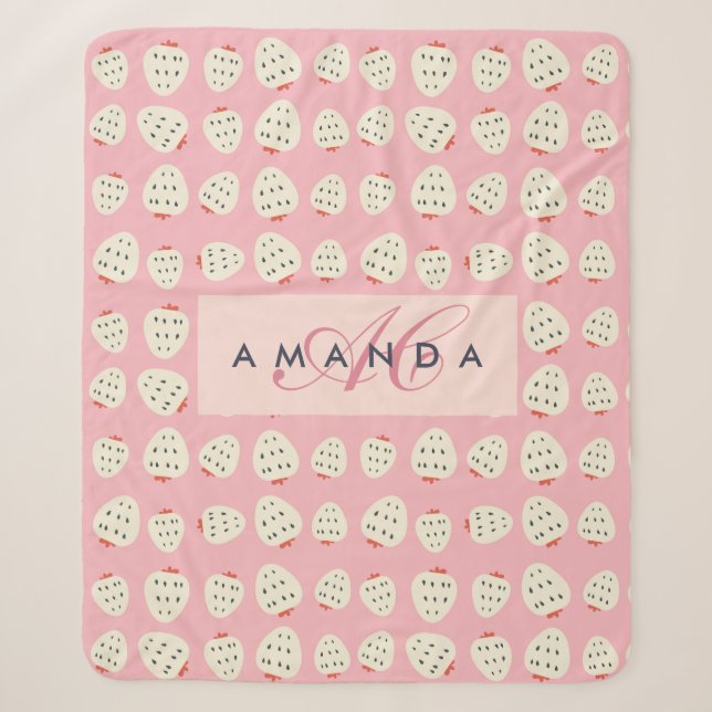 Couverture Sherpa Charmante Motif de fraises Monogrammes Cadeaux (Devant)