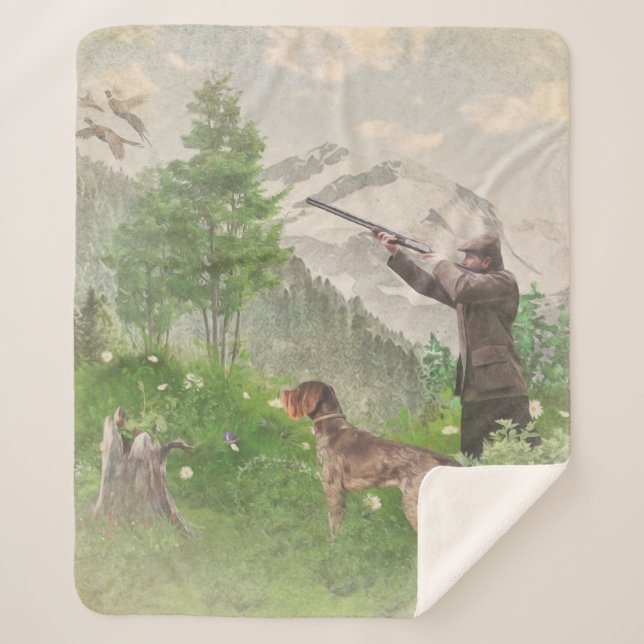 Couverture Sherpa Chasse avec Allemand À poils durs Pointer Tapestry (Devant)