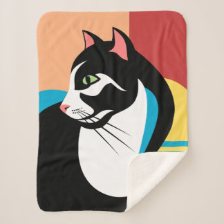 Couverture Sherpa Chat abstrait noir et blanc