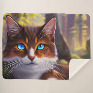 Couverture Sherpa Chat bleu à l'oeil dans les bois