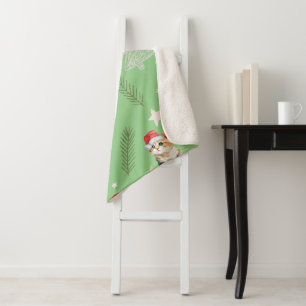 Couverture Sherpa Chat chaton chaton couleur vert Père Noël Joyeux N