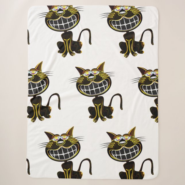 COUVERTURE SHERPA CHAT JAUNE ET NOIR CLAIR (Devant)