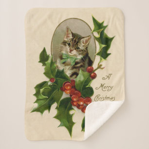 Couverture Sherpa Chat Noël Joyau Holly Kitten Art antique