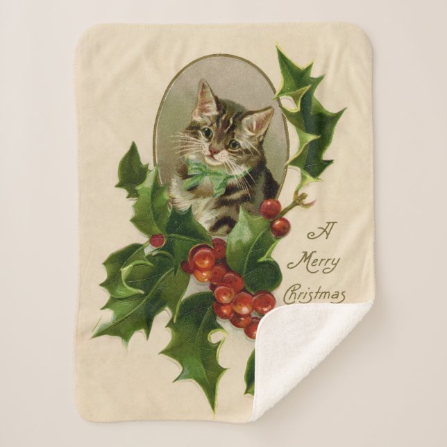 Couverture Sherpa Chat Noël Joyau Holly Kitten Art antique (Devant)