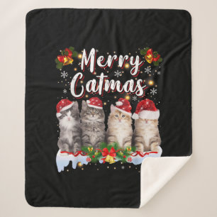 Couverture Sherpa Chat Noël Santa Hat Funny Joyeux Noël