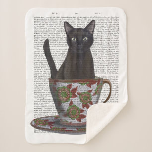 Couverture Sherpa Chat noir en Teacup