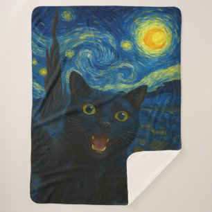 Couverture Sherpa Chat noir Starry Nuit Van Gogh Chat Selfie