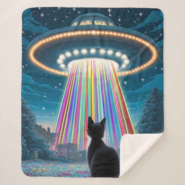 Couverture Sherpa Chat psychédélique et ovnis | Art amusant de l'enl (Devant)