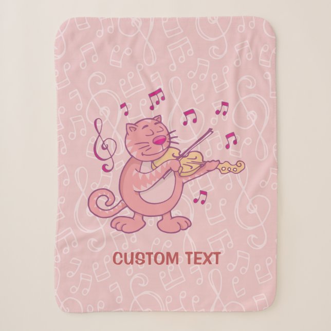 Couverture Sherpa Chat rose avec Violon (Devant)