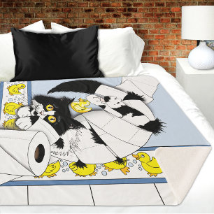 Couverture Sherpa Chat Tuxedo Joueur Papier Toilette Chaos Bleu Jaun