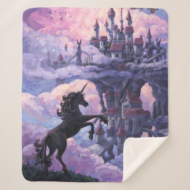 Couverture Sherpa Château de Unicorn peint art (Devant)