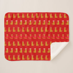 Couverture Sherpa Chats de gingembre de Noël en Motif de chapeaux de