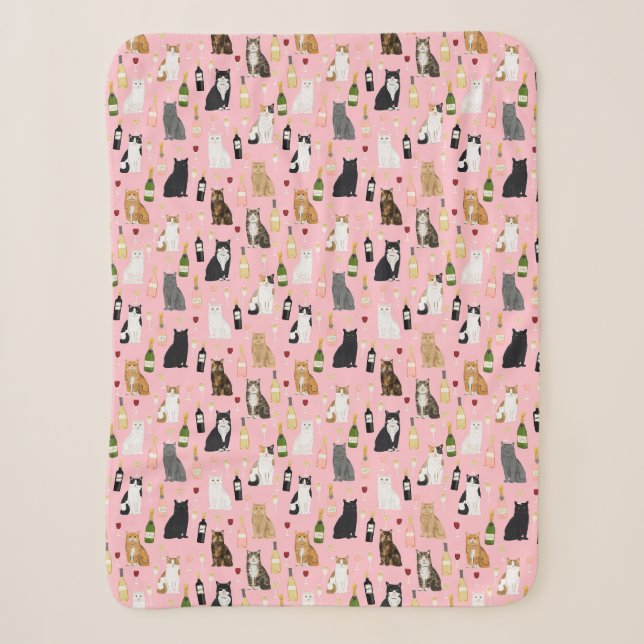 Couverture Sherpa Chats et vin mignon motif rose (Devant)