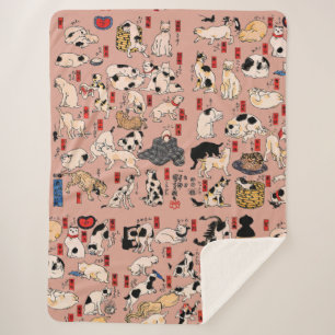 Couverture Sherpa chats japonais Ukiyo-e Funny kitty