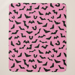 Couverture Sherpa Chauve-souris rose pastel motif halloween