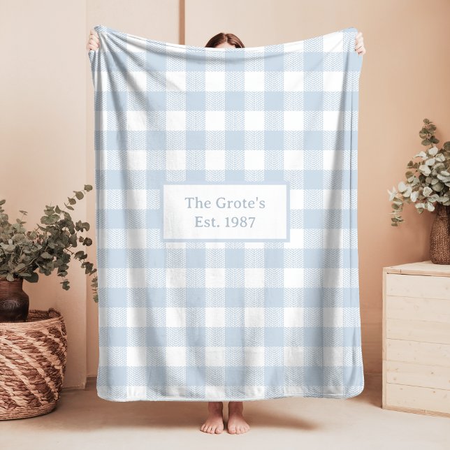 Couverture Sherpa Checks Blue and White Sherpa Blanket Family Name (Créateur téléchargé)