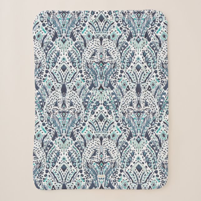 Couverture Sherpa CHEETAH AMI Ikat Tribal Indigo Blue (Devant)
