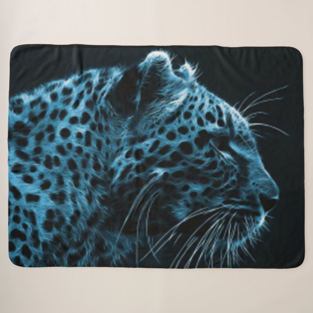 COUVERTURE SHERPA CHEETAH BLEUE (Devant (Horizontal))